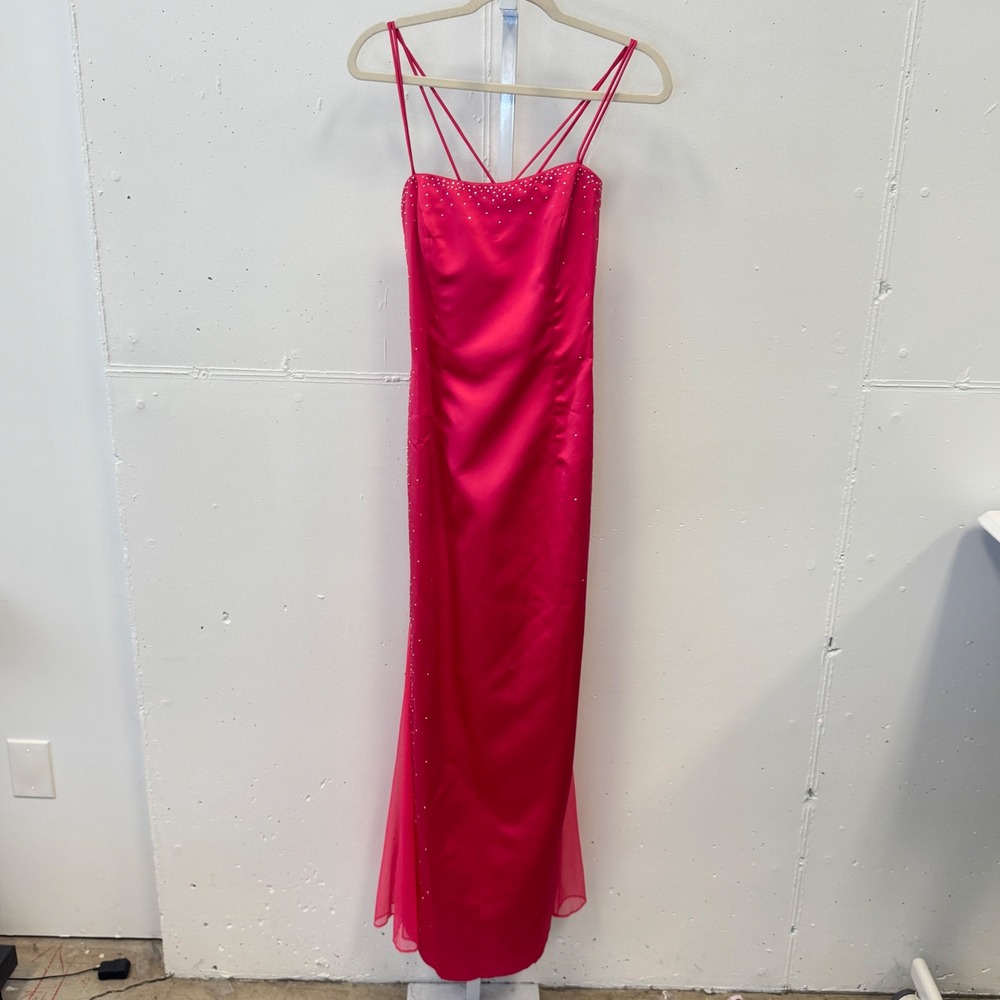 Vintage Dave & Johnny Pink Satin Rhinestone Formal Gown Dress 7-8 11954 USA Made